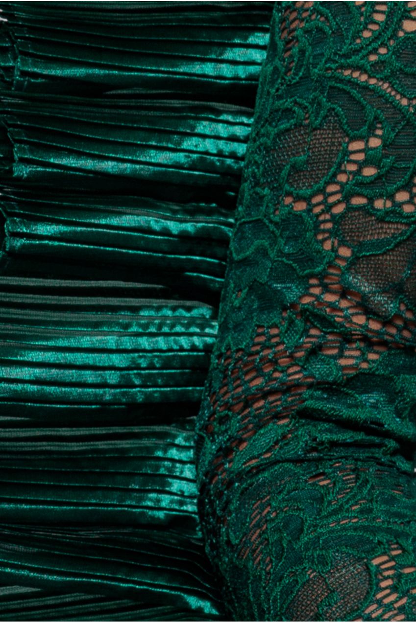 Goddiva One Shoulder Fan Pleat Frill Corset Top - Emerald Green