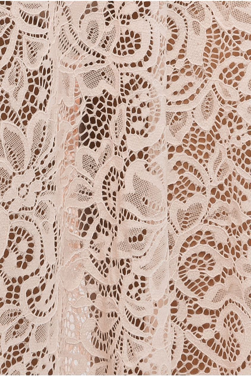 Goddiva Scuba Boobtube Peplum Corset With Floral Lace A-Line Maxi Skirt With Scarf - Cream & Pink