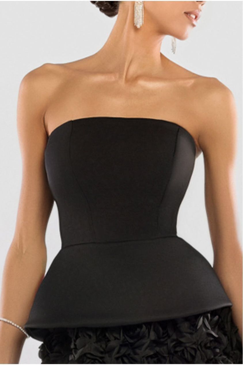Goddiva Scuba Boobtube Peplum Corset With 3D Floral Mesh Skirt - Black