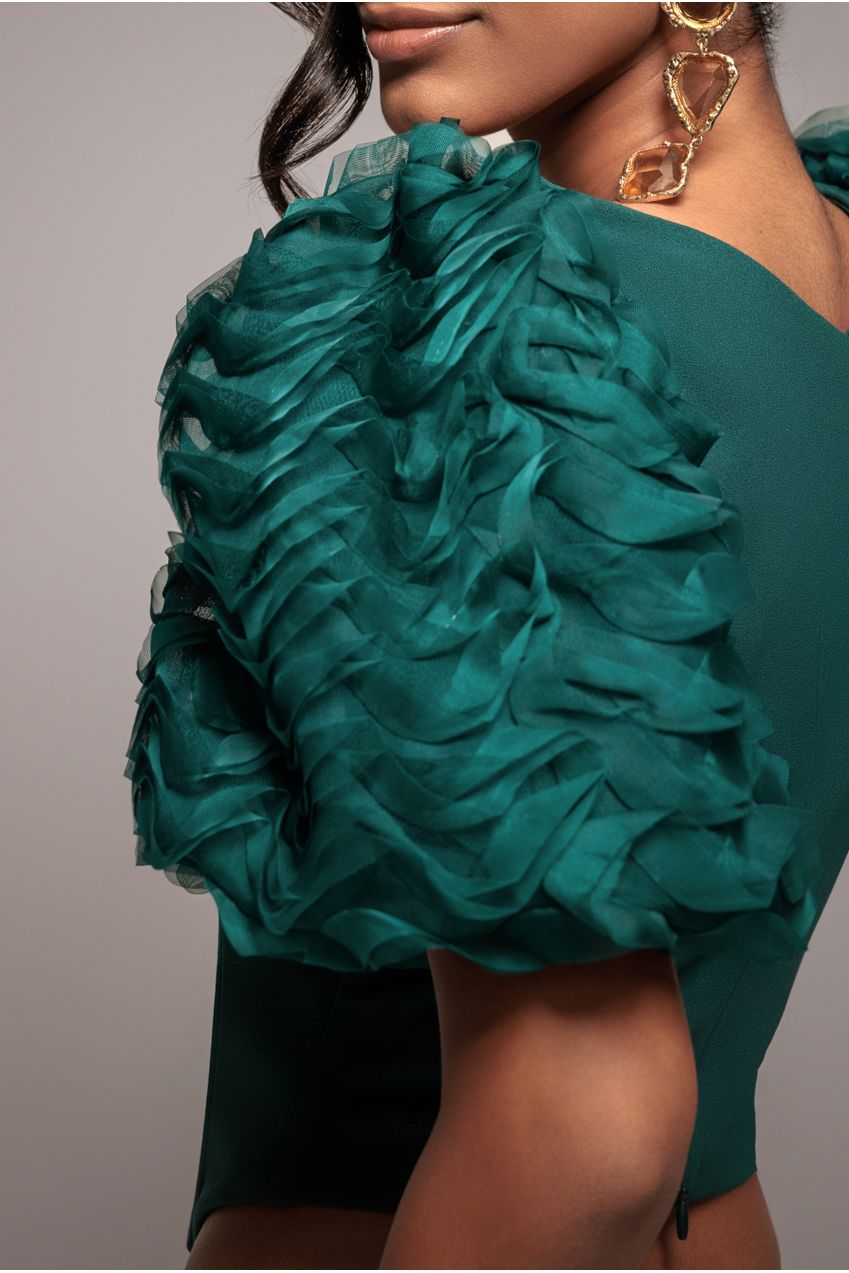 Goddiva 3D Textured Sleeve Scuba Corset Top - Emerald Green