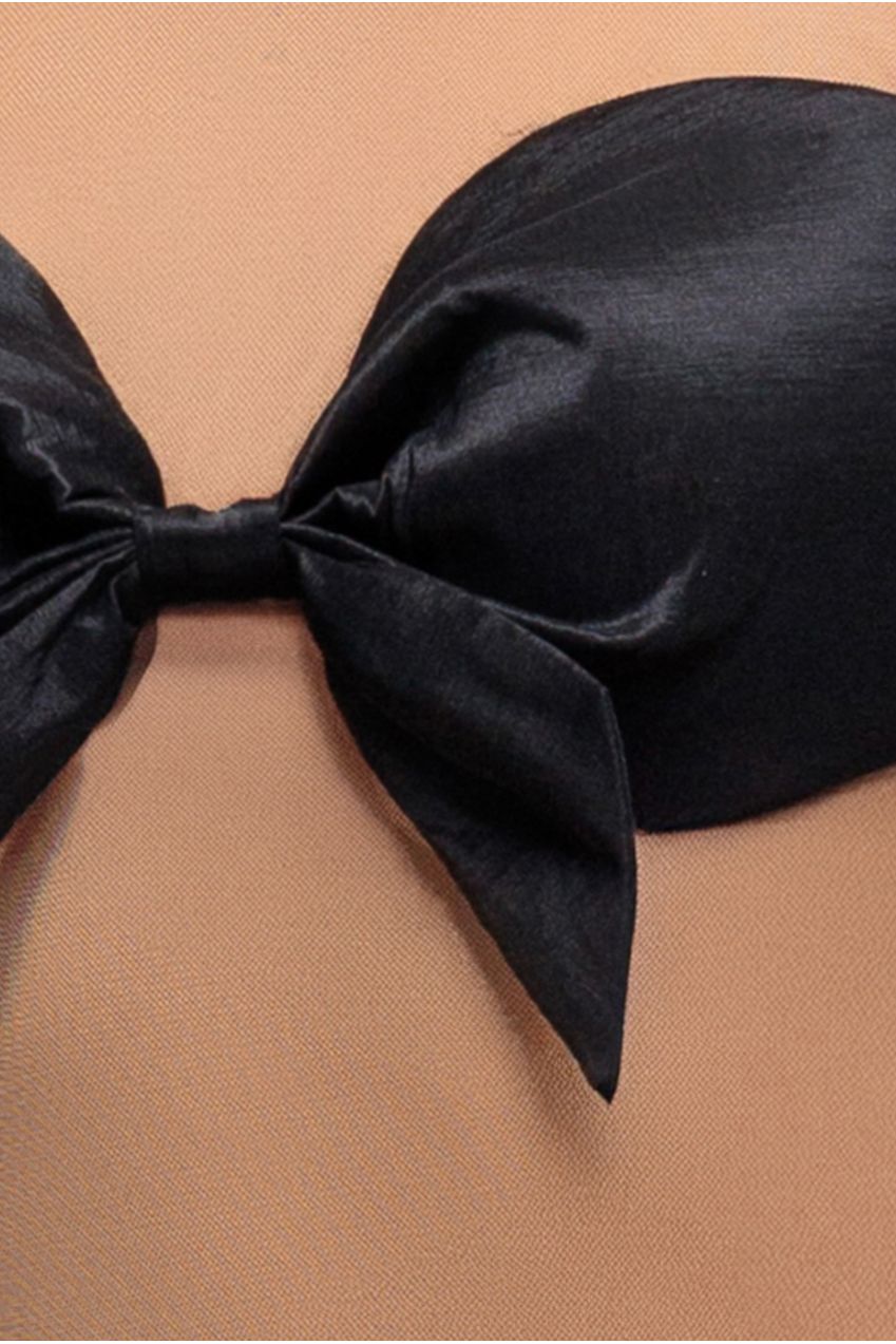Goddiva Illusion Mesh Sleeveless Taffeta Bow Top - Black