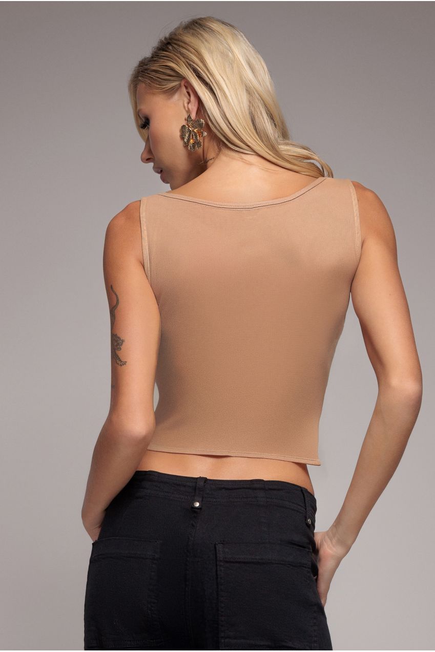 Goddiva Nude Mesh Sleeveless Taffeta Bow Top - Black