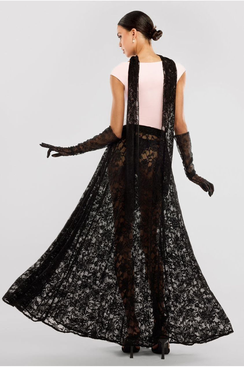 Goddiva Front Pleated Wrap Off The Shoulder Corset With Lace A-Line Skirt With Scarf & Gloves - Pink & Black