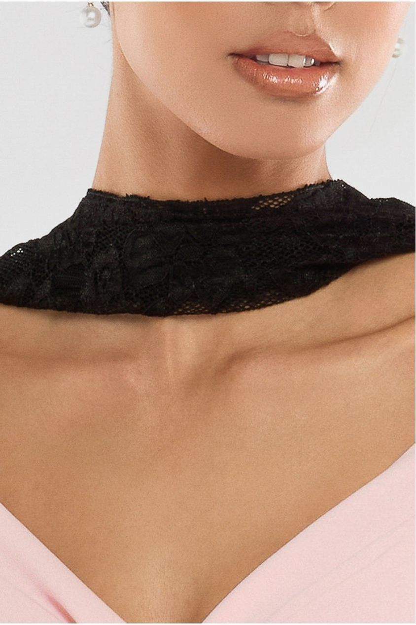 Goddiva Front Pleated Wrap Off The Shoulder Corset With Lace A-Line Skirt With Scarf & Gloves - Pink & Black