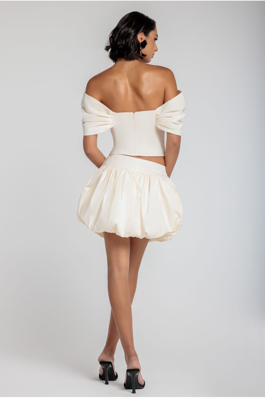 Goddiva Bengaline Balloon Mini Skirt - Cream