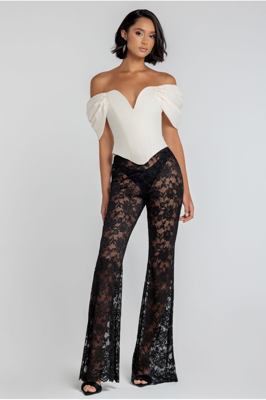 Goddiva Bootcut Scalloped Lace Pant - Black