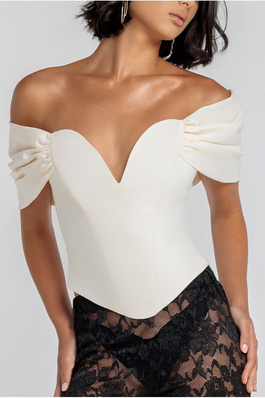 Goddiva Bardot Corset Top - Cream