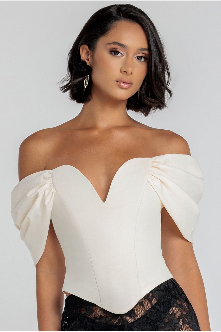 Goddiva Bardot Corset Top - Cream