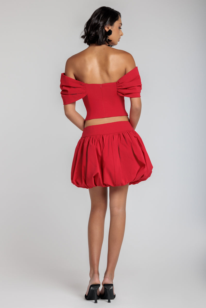 Goddiva Bengaline Balloon Mini Skirt - Red