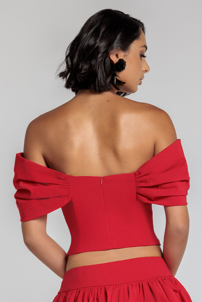 Goddiva Bardot Corset Top - Red