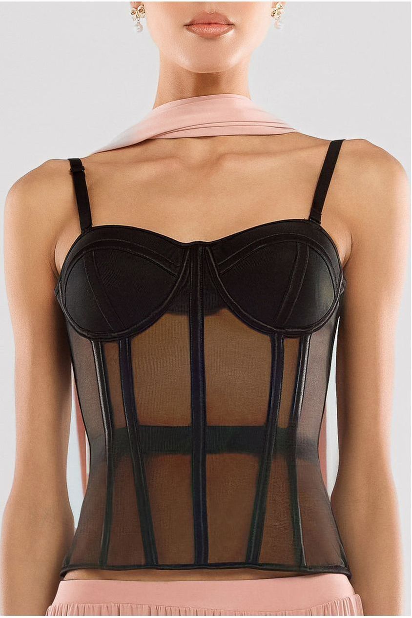 Goddiva Sheer Panel Mesh Corset