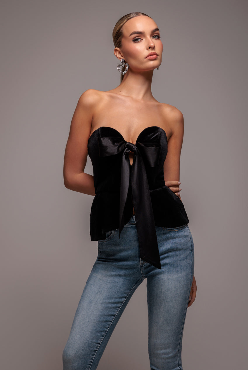 Goddiva Plunging Sweetheart Strapless Peplum Velvet & Satin Corset - Black