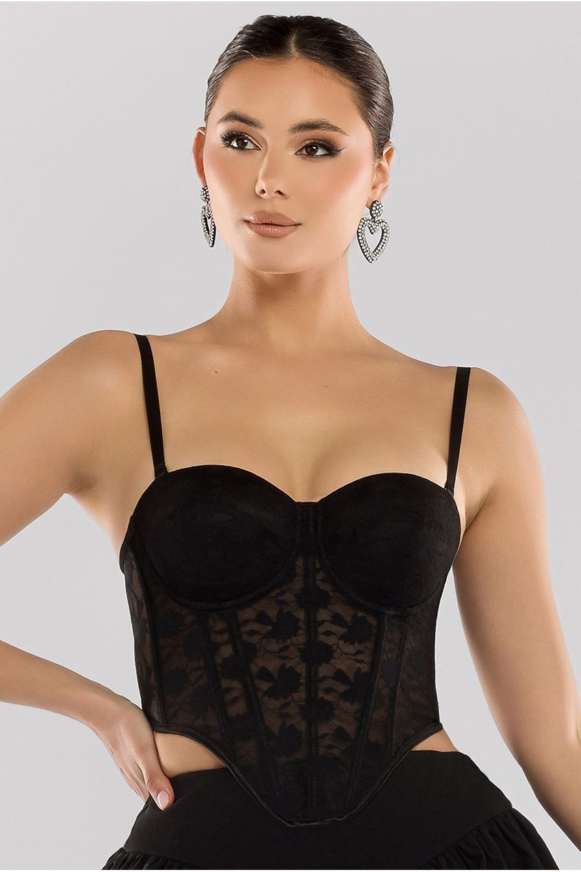 Goddiva Textured Floral Mesh Corset