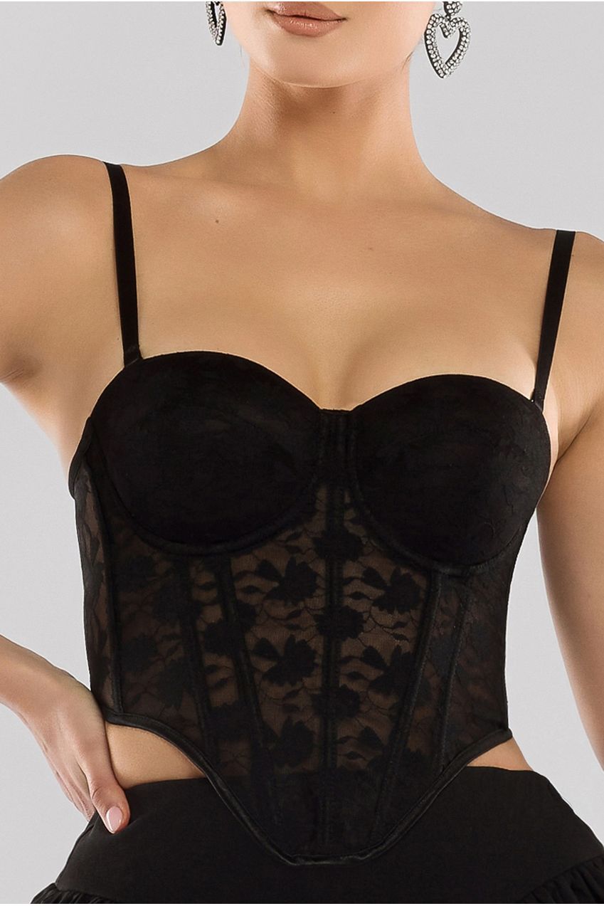 Goddiva Textured Floral Mesh Corset