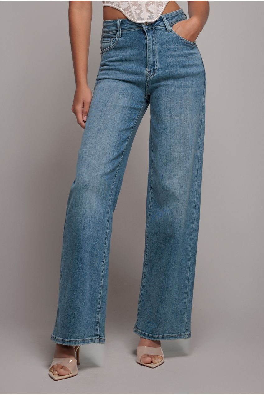 Goddiva denim Straight Leg Stretch Denim Jeans - Blue