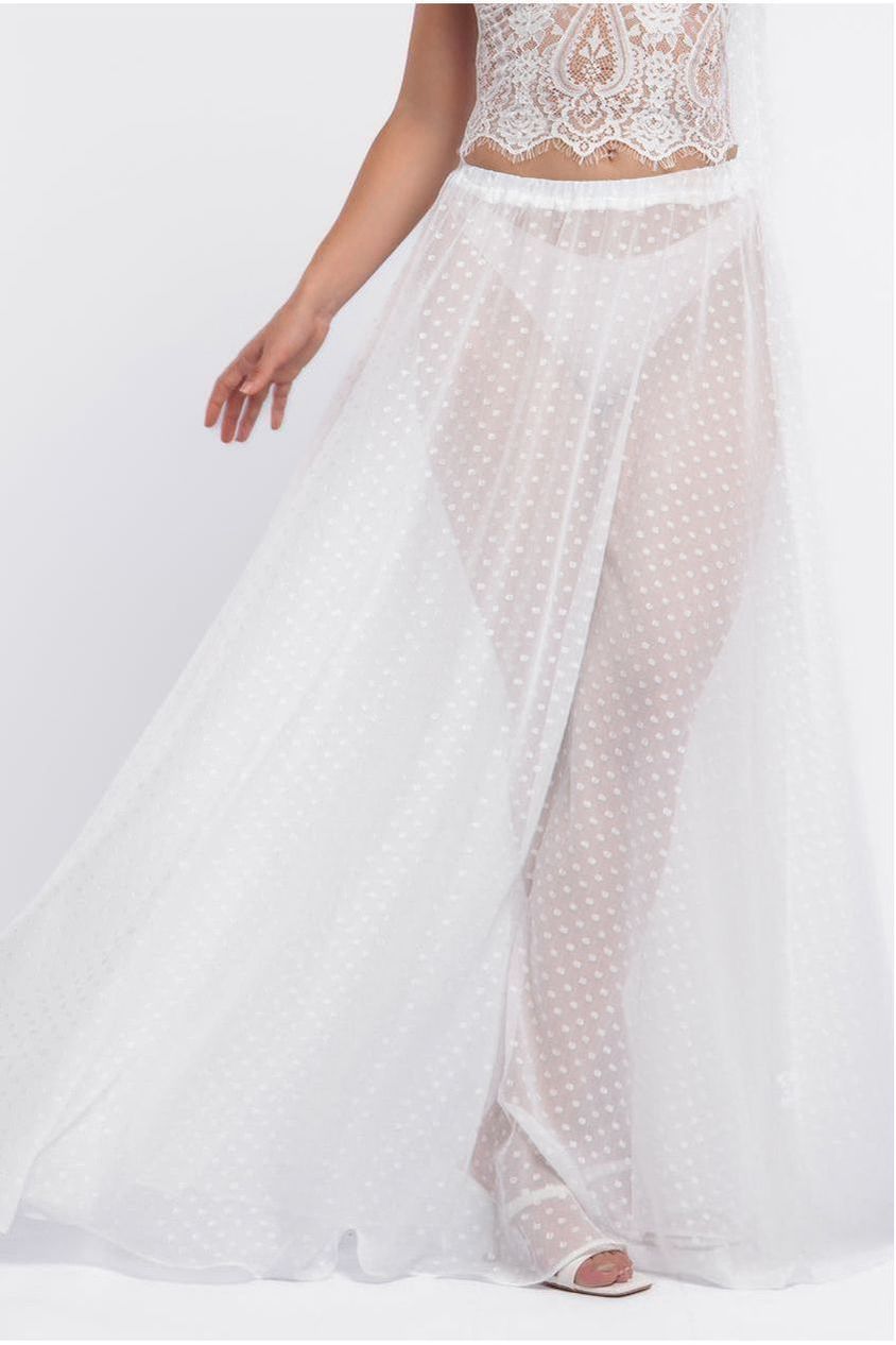 Goddiva Polka Dobby Chiffon A-Line Maxi Skirt