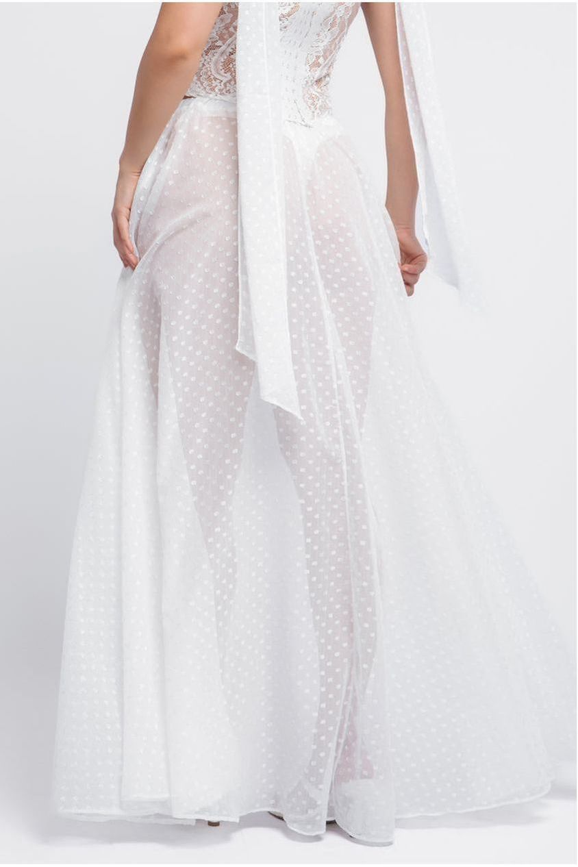 Goddiva Polka Dobby Chiffon A-Line Maxi Skirt