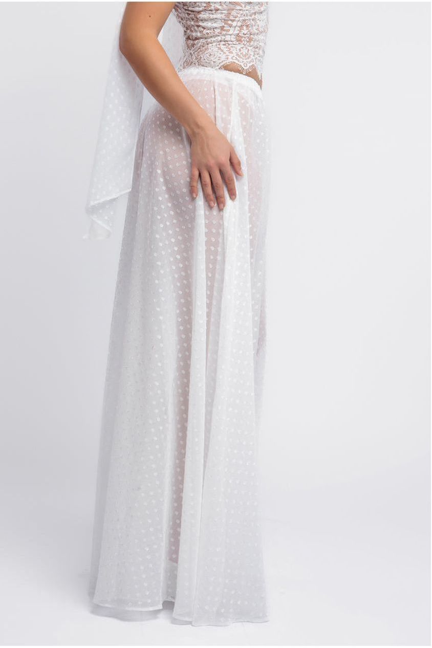 Goddiva Polka Dobby Chiffon A-Line Maxi Skirt