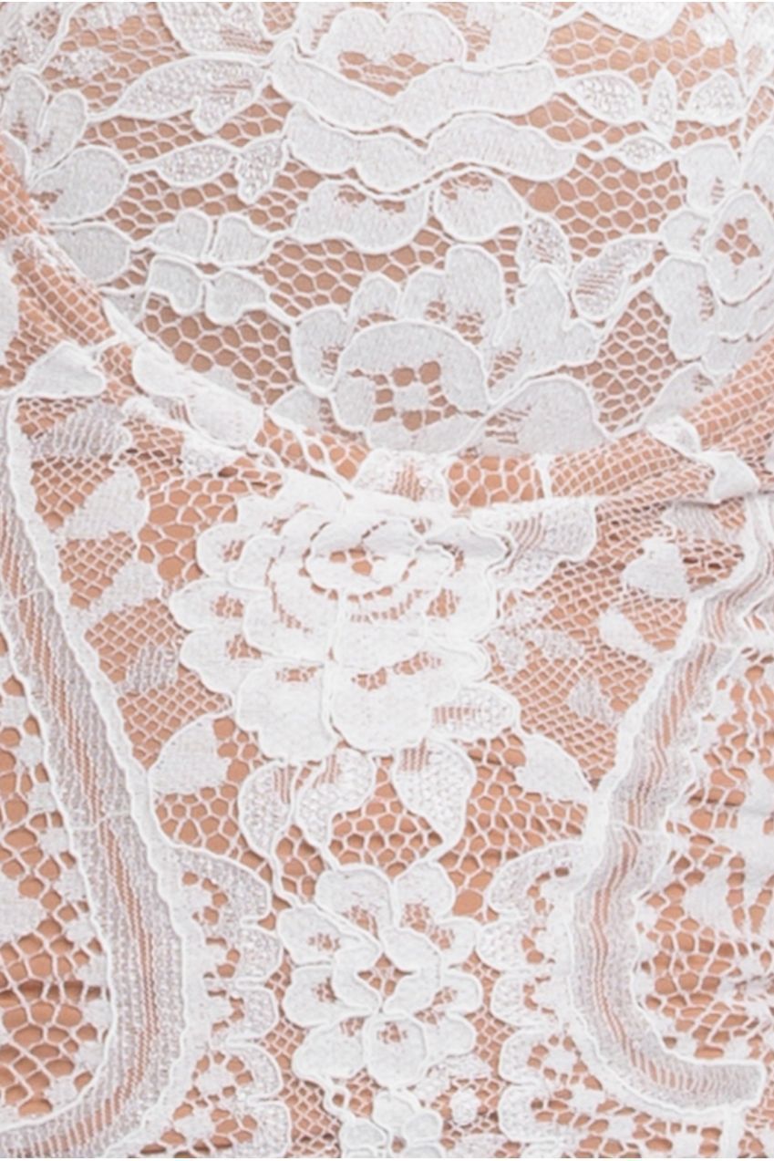 Goddiva Embroidered Lace Corset Polka Dobby Chiffon A-Line Maxi Skirt With Scarf & Gloves - Cream