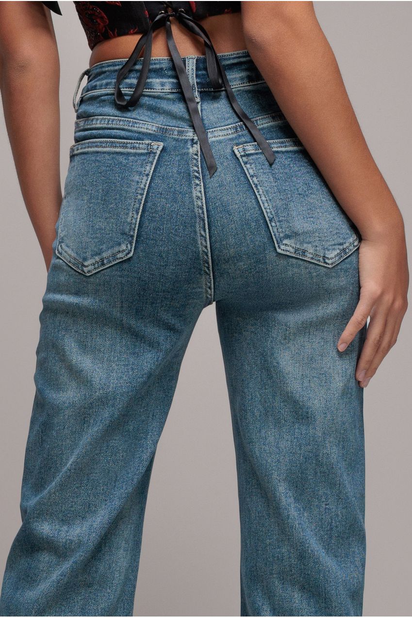 Goddiva denim Mid Wash Straight Leg Denim Jeans - Blue