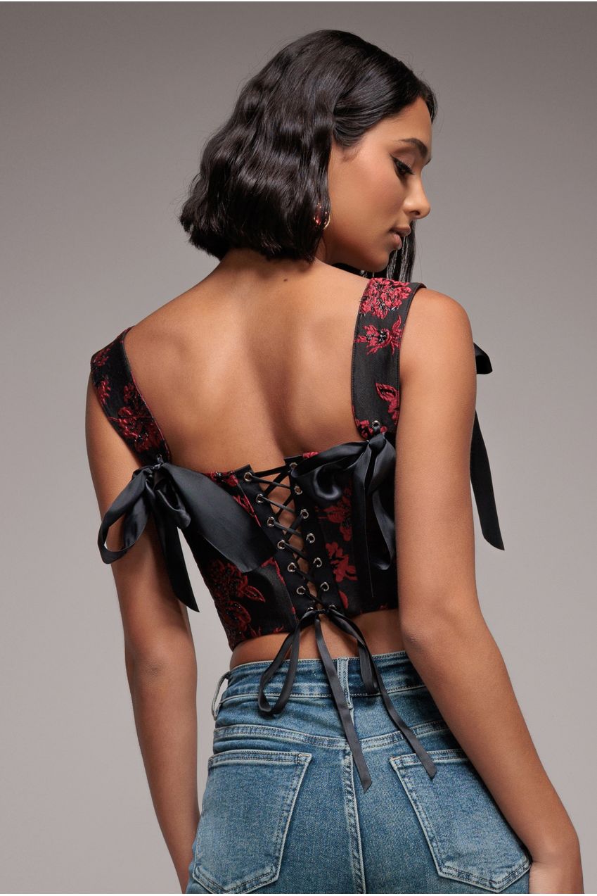 Goddiva Jacquard Multiway Removable Strap Corset - Black