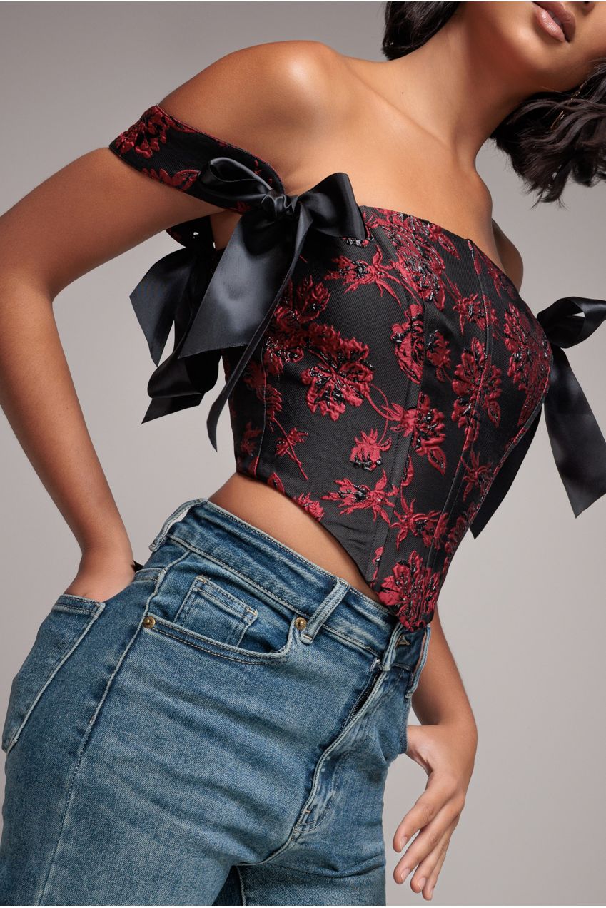 Goddiva Jacquard Multiway Removable Strap Corset - Black