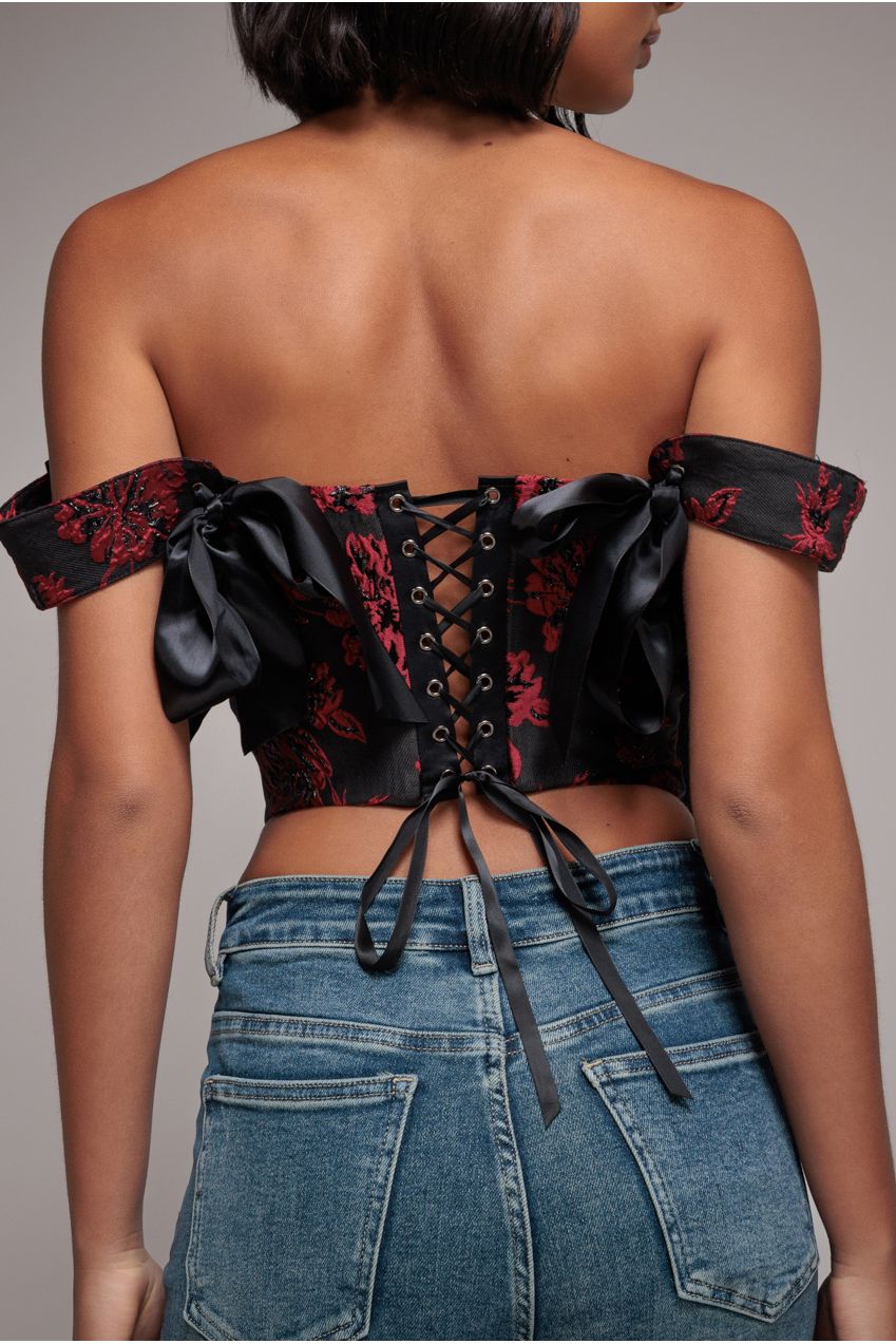 Goddiva Jacquard Multiway Removable Strap Corset - Black