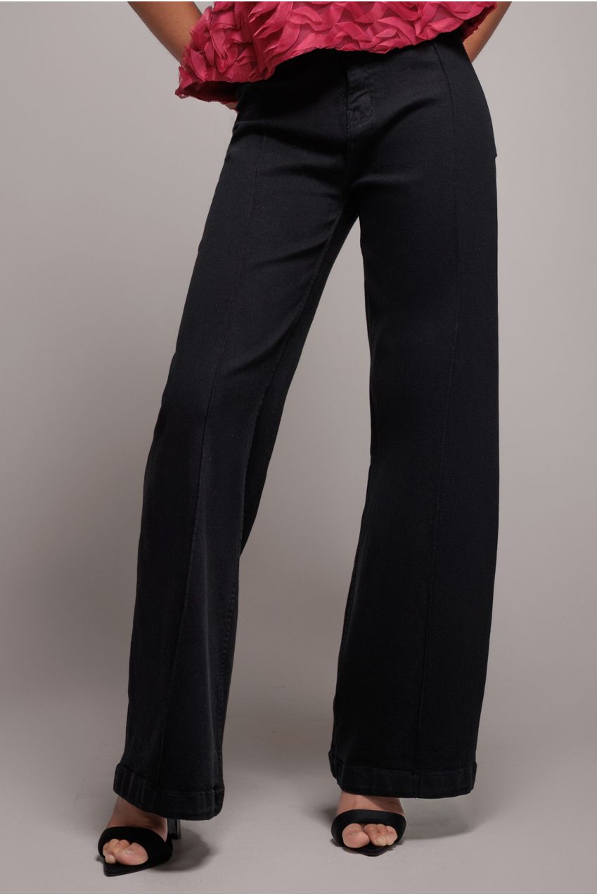 Goddiva denim Wide Leg Stretch Denim Jeans - Black