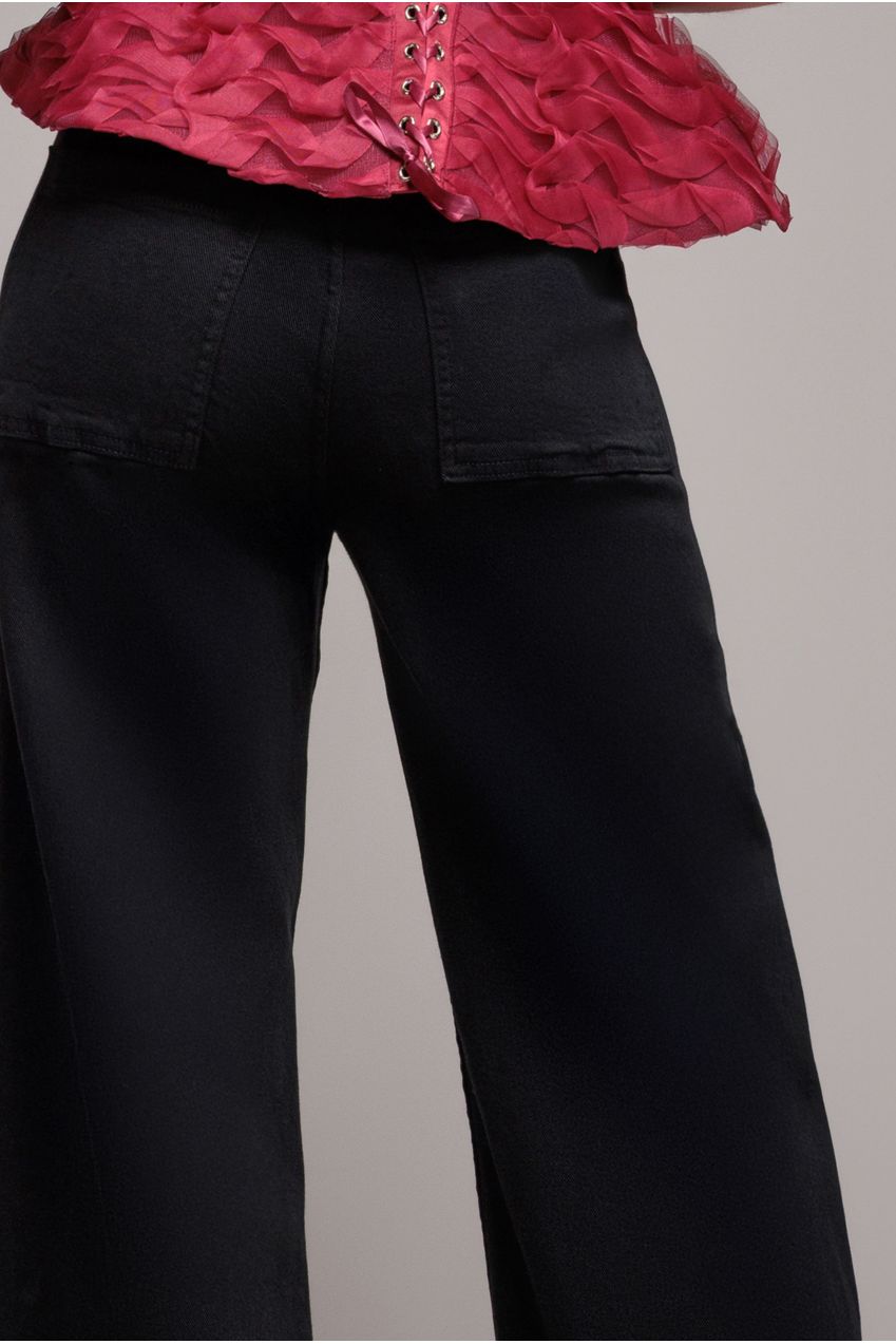 Goddiva denim Wide Leg Stretch Denim Jeans - Black