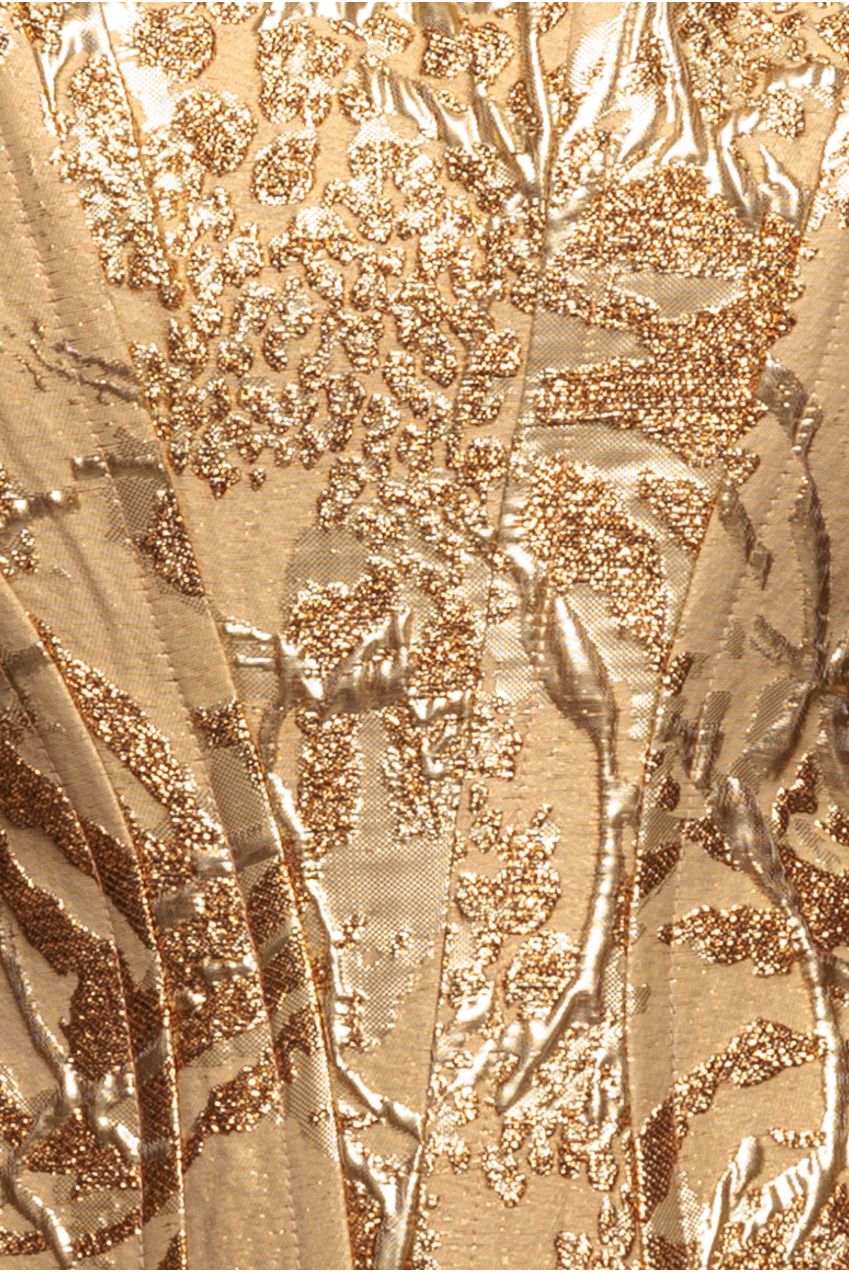 Goddiva Sleeveless Jacquard Lace Up Back Corset - Gold