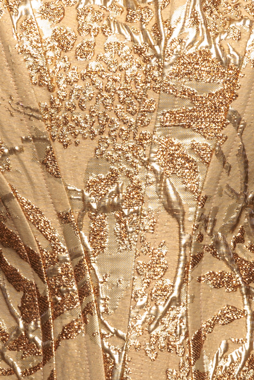 Goddiva Sleeveless Jacquard Lace Up Back Corset - Gold