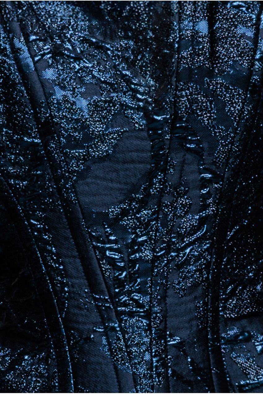 Goddiva Sleeveless Jacquard Lace Up Back Corset - Navy Blue