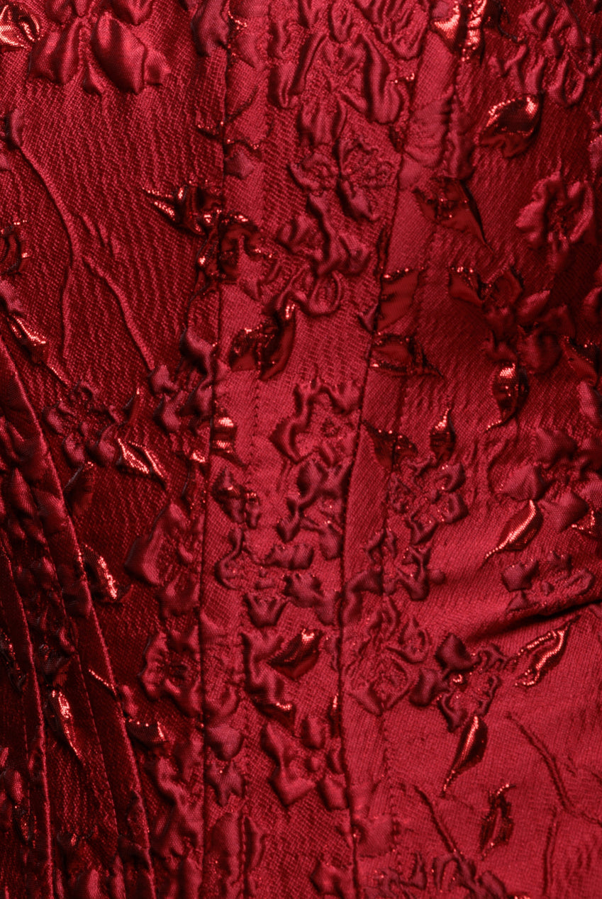 Goddiva Sleeveless Jacquard Lace Up Back Corset - Red