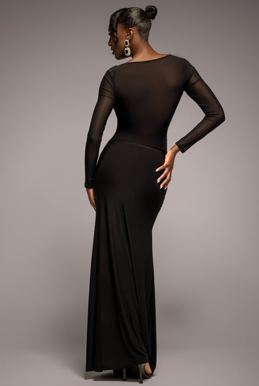 Goddiva Asymmetric Gathered Front Split Maxi Skirt - Black