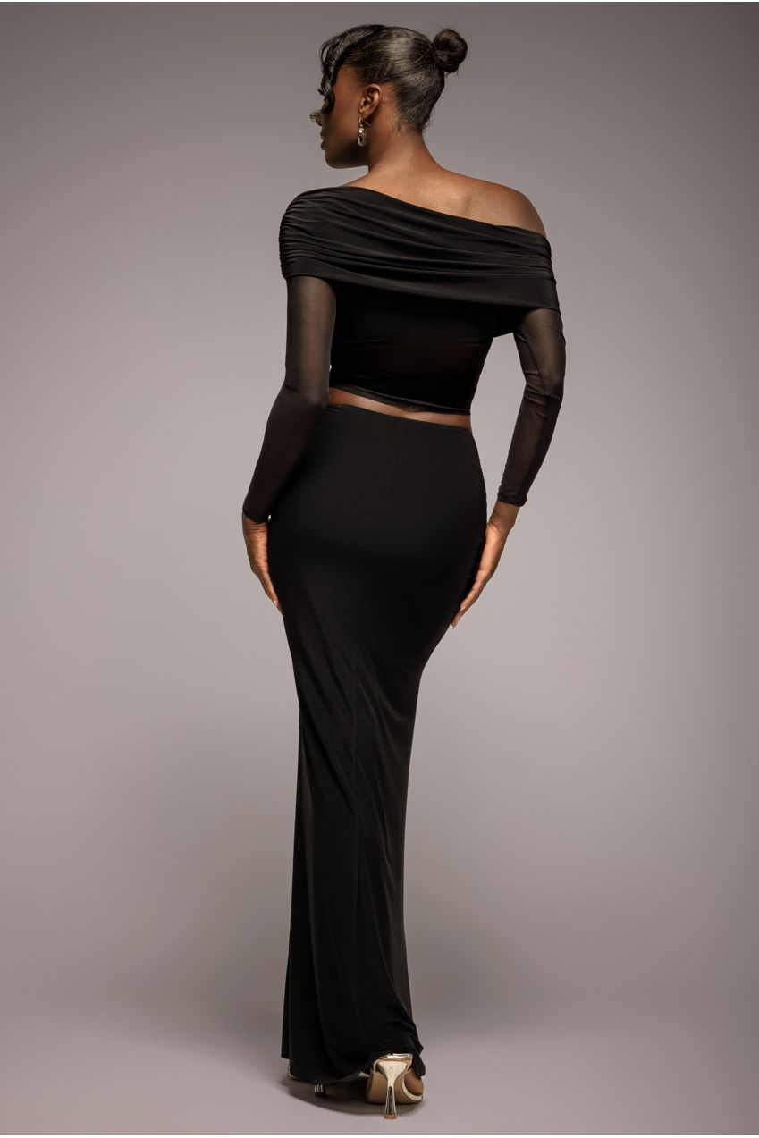 Goddiva Super Split Front Drawstring Maxi Skirt - Black