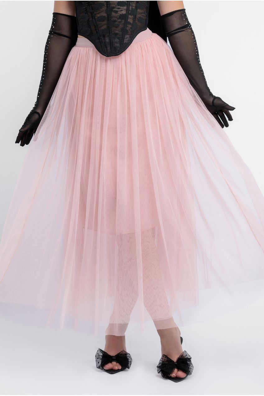 Goddiva Textured Floral Mesh Corset Tulle Gathered Midaxi Skirt Jersey Scarf & Diamante Embellished Mesh Gloves