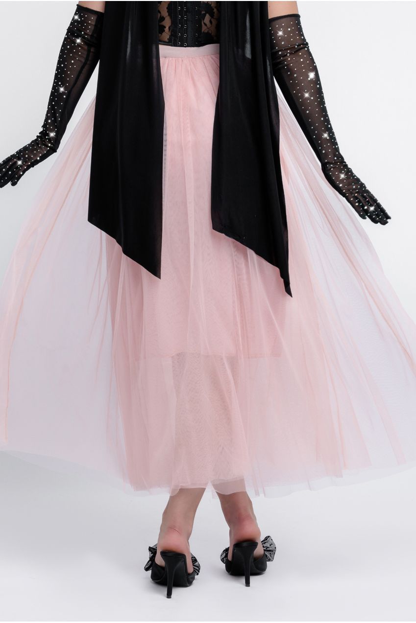 Goddiva Textured Floral Mesh Corset Tulle Gathered Midaxi Skirt Jersey Scarf & Diamante Embellished Mesh Gloves