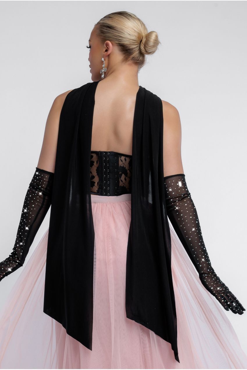 Goddiva Textured Floral Mesh Corset Tulle Gathered Midaxi Skirt Jersey Scarf & Diamante Embellished Mesh Gloves