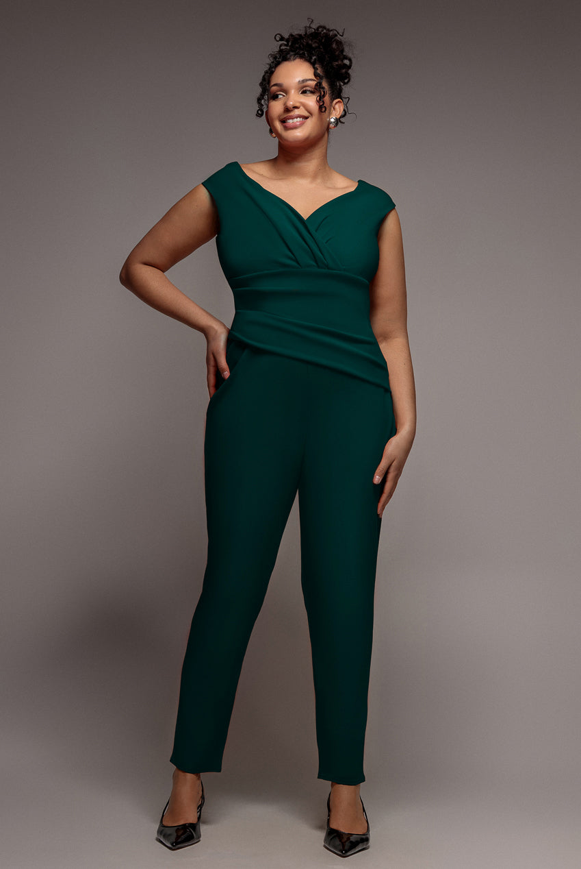 Goddiva Plus Bardot Scuba Romper - Emerald Green
