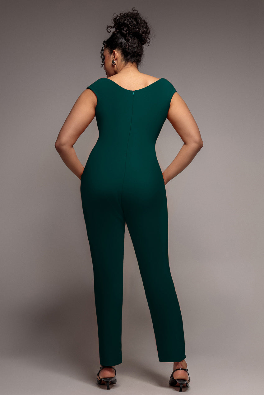 Goddiva Plus Bardot Scuba Romper - Emerald Green
