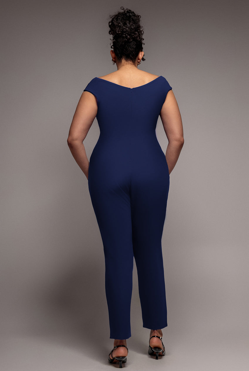 Goddiva Plus Bardot Scuba Romper - Navy Blue