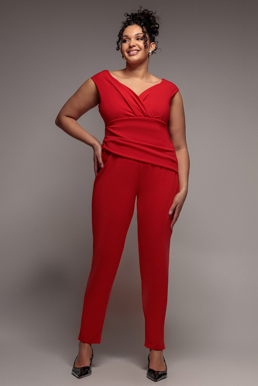 Goddiva Plus Bardot Scuba Romper - Red