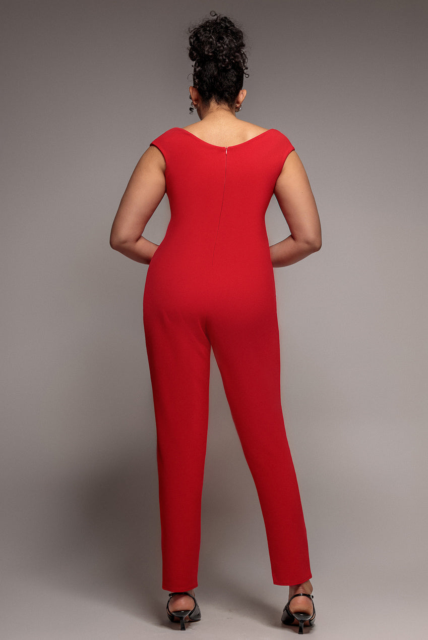 Goddiva Plus Bardot Scuba Romper - Red
