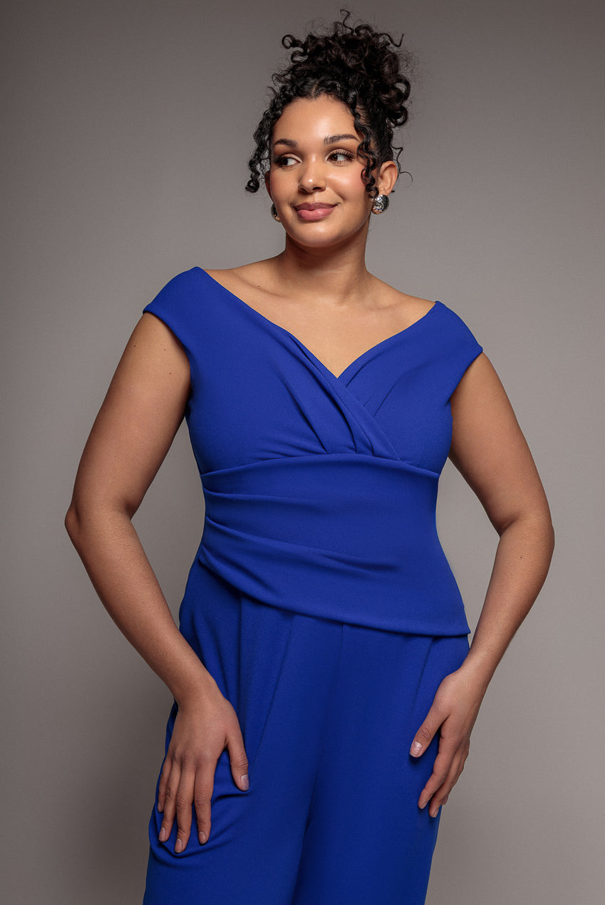Goddiva Plus Bardot Scuba Romper - Royal Blue
