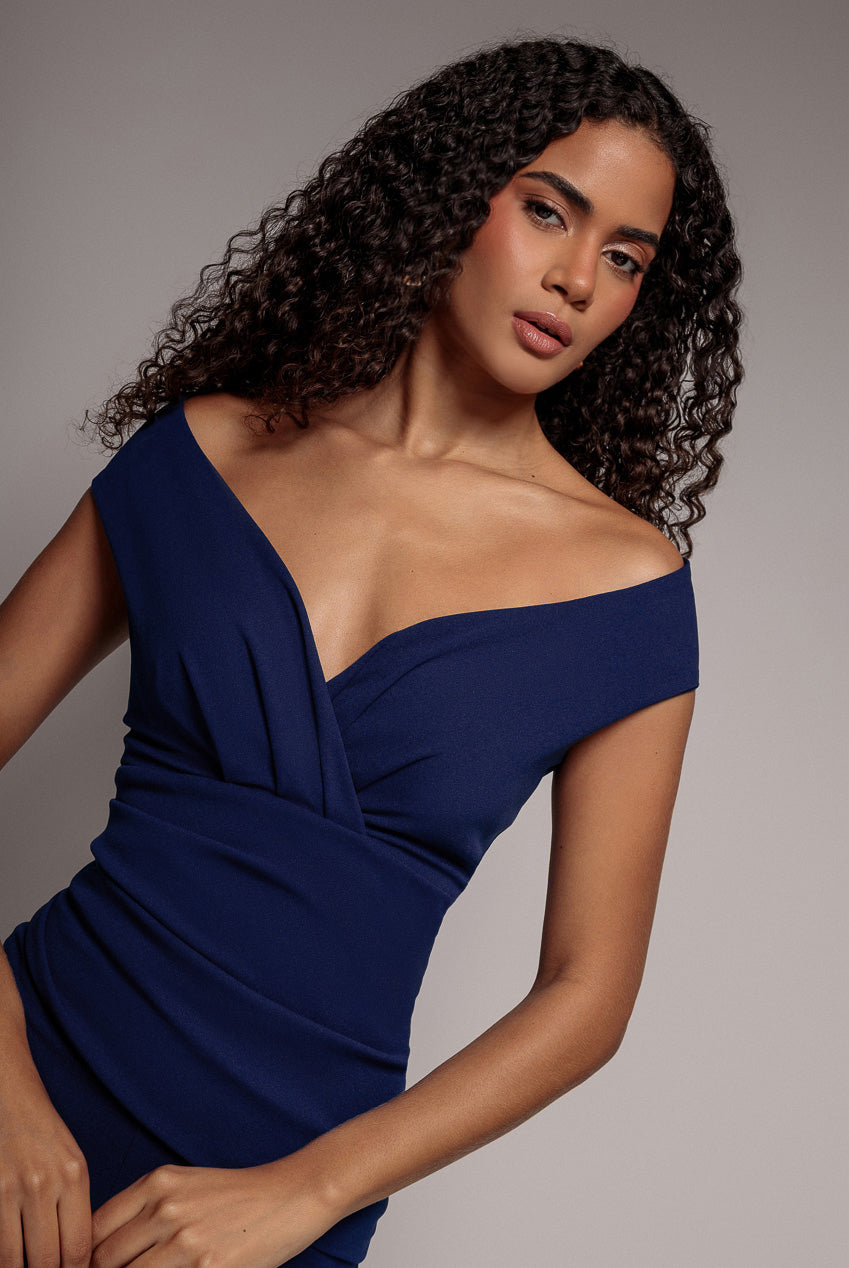 Goddiva Bardot Scuba Romper - Navy Blue