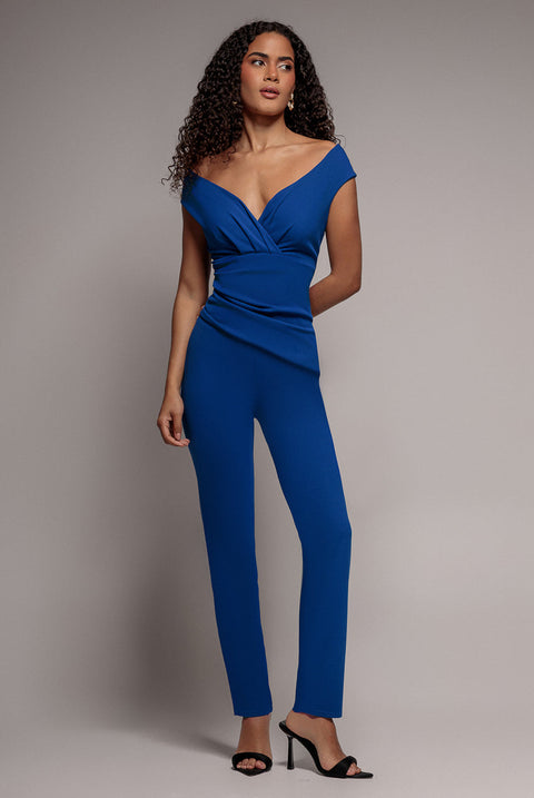 Goddiva Bardot Scuba Romper - Royal Blue