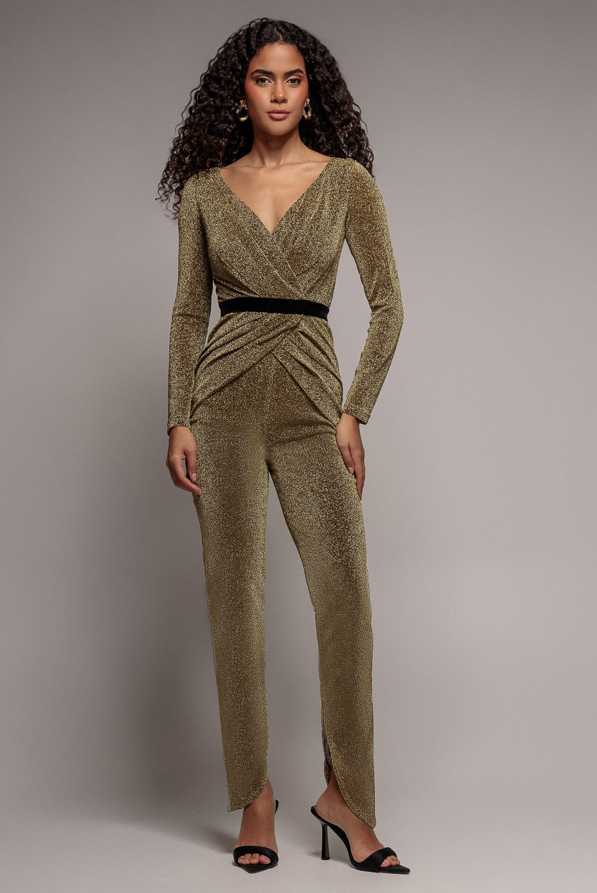 Goddiva Lurex Wrap Bodice Romper - Gold