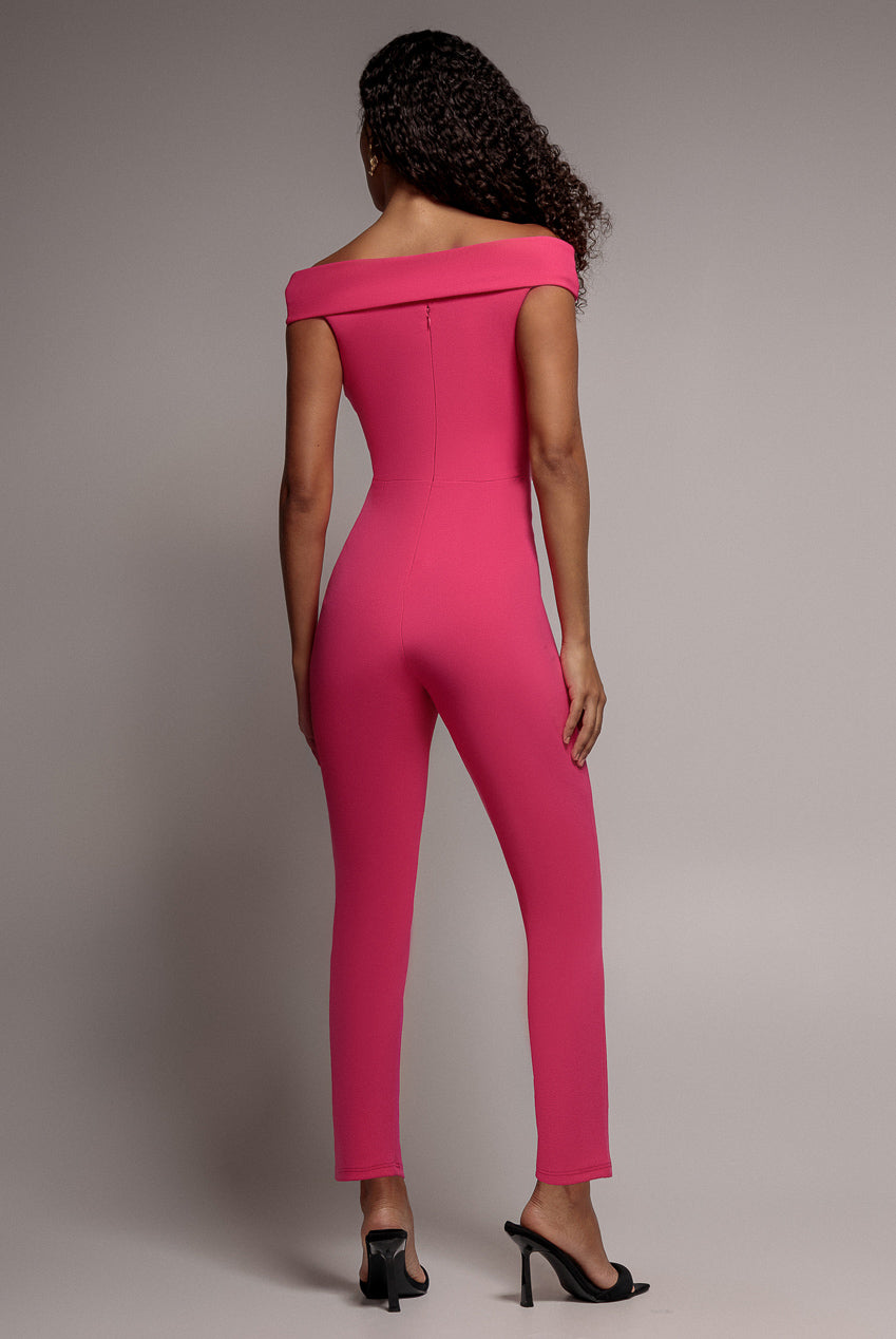 Goddiva Bardot Wrap Sweetheart Neck Romper - Cerise