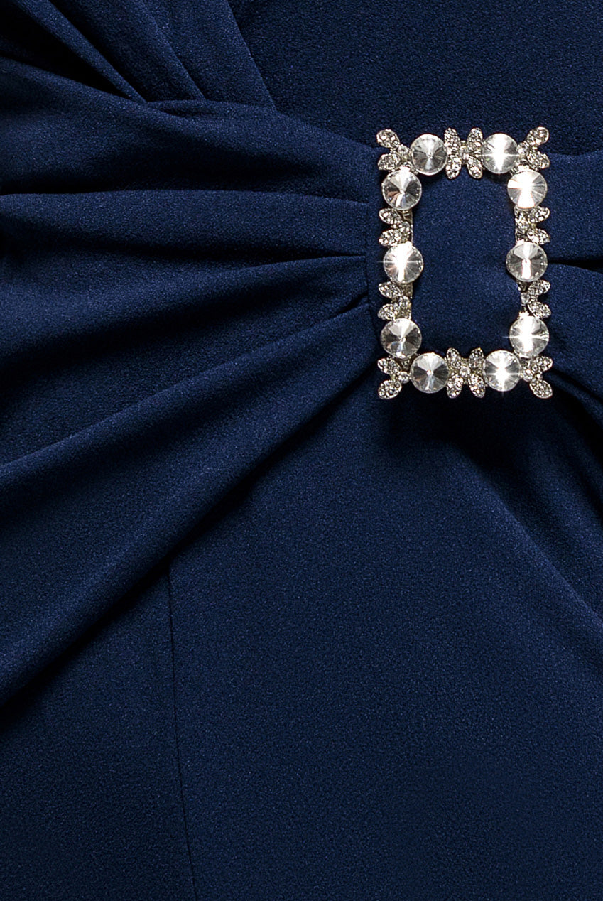 Goddiva Buckle Plunge Bow Detail Romper - Navy Blue