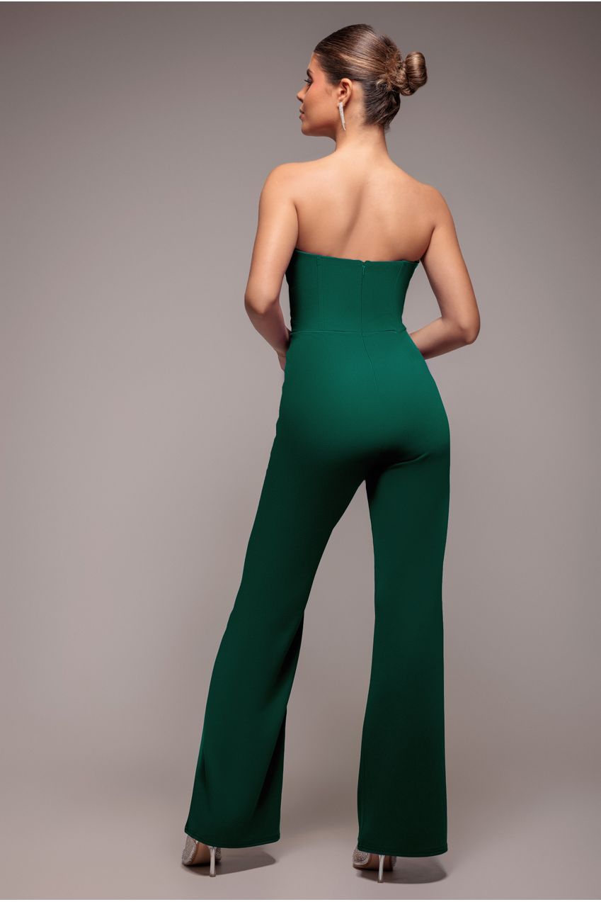 Goddiva Satin Collar Scuba Romper - Emerald Green